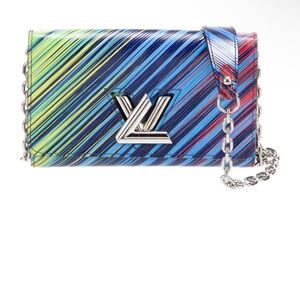 Louis Vuitton Twist Lock Tropical EPI Multicolor Striped Clutch with Chain